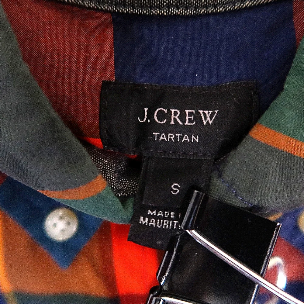 J. Crew Tartan Slim Plaid Orange Blue Green Button Down Shirt Size Small